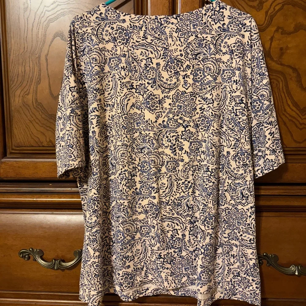 J. Jill Blue and Cream Luxe Supima Elbow Sleeve Tee - Picture 2 of 5